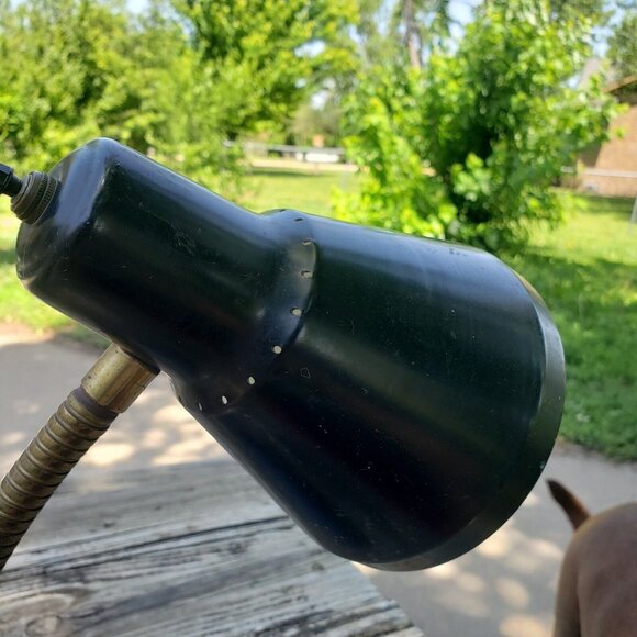 Vtg MCM Mid‎ Century Modern Industrial Black Gold Flex-Arm Desk Lamp Retro - Picture 9 of 16